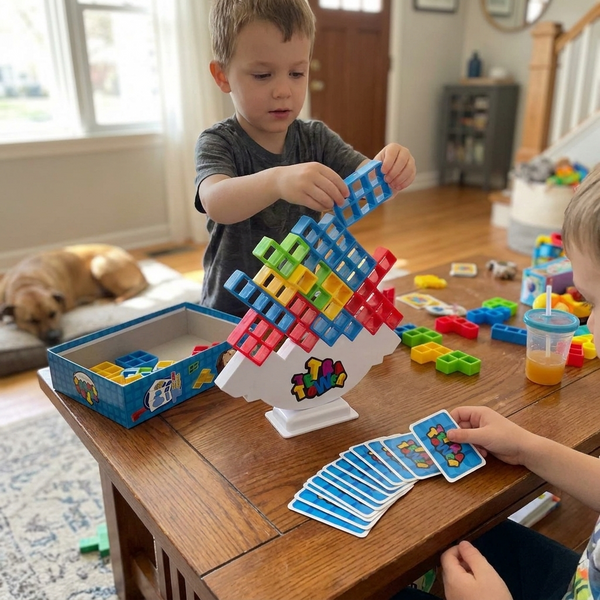 Balance Game for Kids with Sturdy Wooden Blocks | Fun Family Game for Skill Development