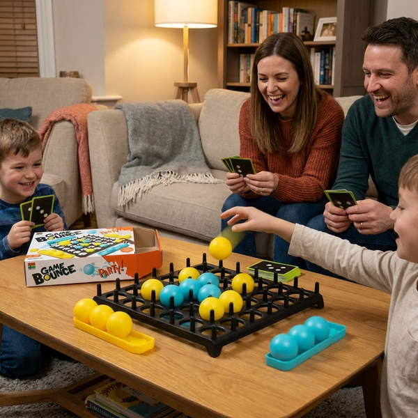Bounce Ball Pattern Matching Game with Cards and Adjustable Height Base, Race to Copy the Card, Indoor Outdoor Family Game