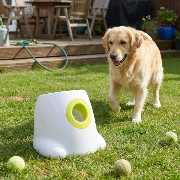 Automatic Dog Ball Launcher, Adjustable 10 20 30 ft Launch Distance, 3 Mini Tennis Balls Included, Fetch Toy for Dogs