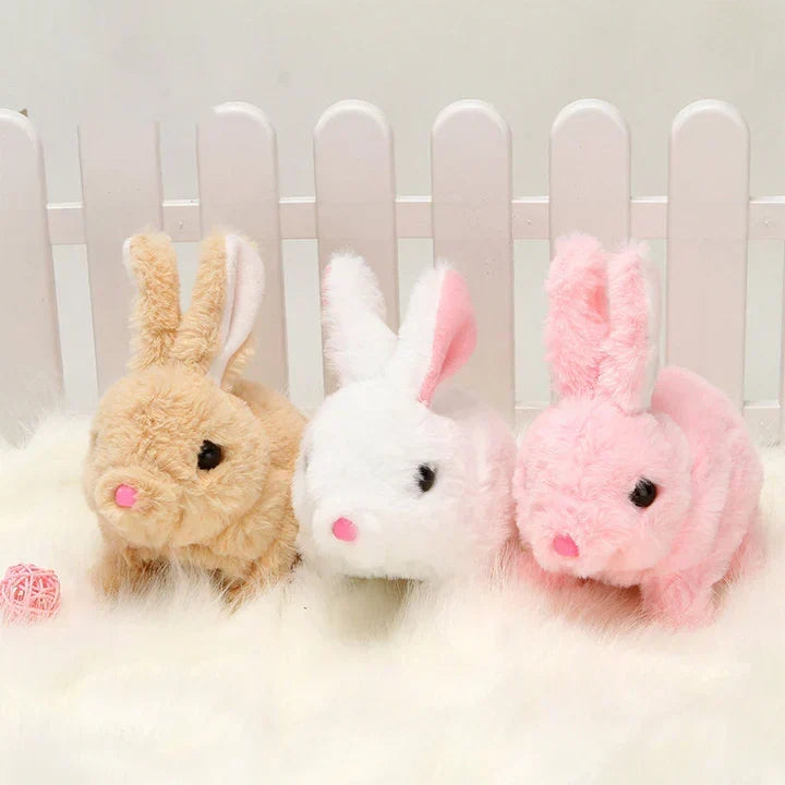 Jumping Plush Bunny Toy for Kids, Soft Interactive Walking Rabbit with Squeaky Sounds and Wagging Tail, 3 Colors