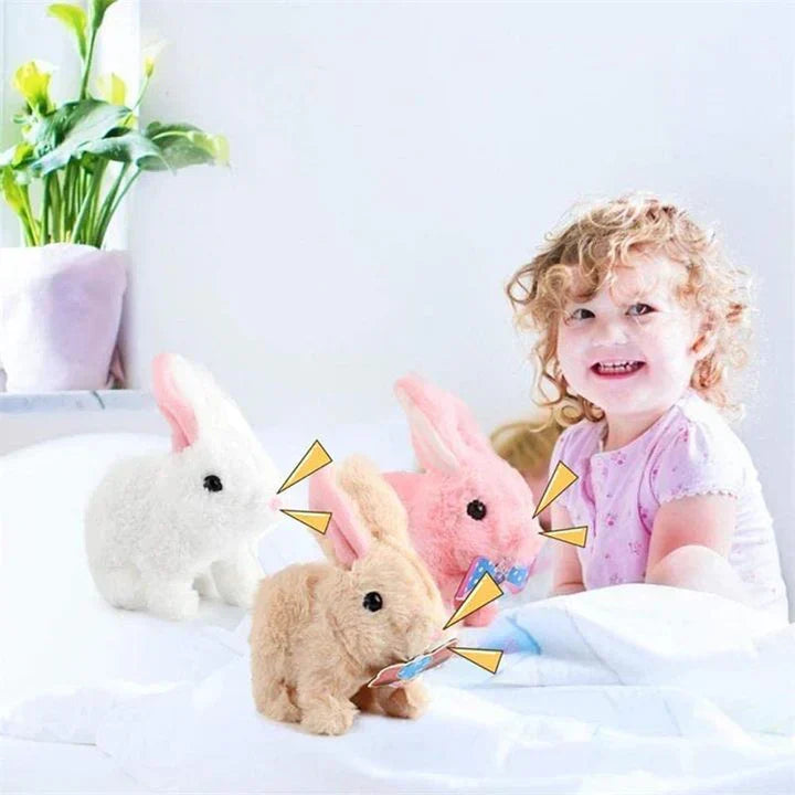 Jumping Plush Bunny Toy for Kids, Soft Interactive Walking Rabbit with Squeaky Sounds and Wagging Tail, 3 Colors
