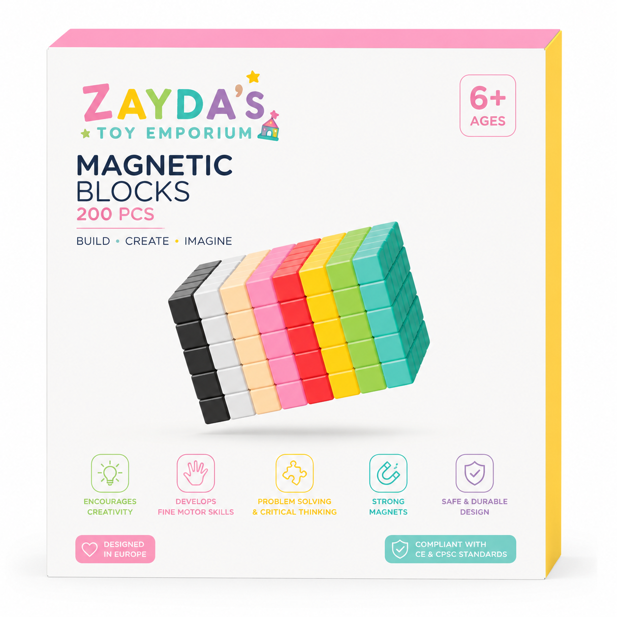 Zayda's Magnetic Blocks in 8 Colors | Magnetic Building Toy & STEM Construction Set + Free App