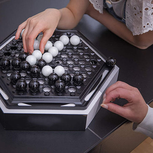 Marble Strategy Board Game for 2 Players, Push and Block Tabletop Game with Black and White Marbles