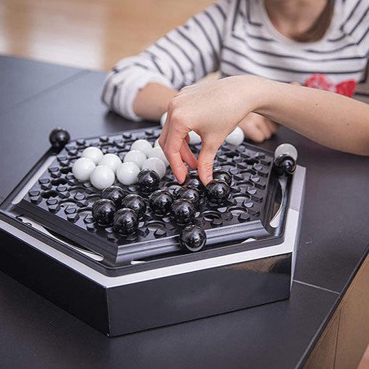 Marble Strategy Board Game for 2 Players, Push and Block Tabletop Game with Black and White Marbles