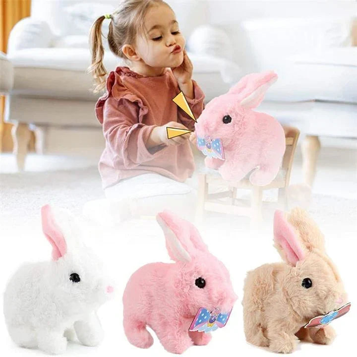Jumping Plush Bunny Toy for Kids, Soft Interactive Walking Rabbit with Squeaky Sounds and Wagging Tail, 3 Colors