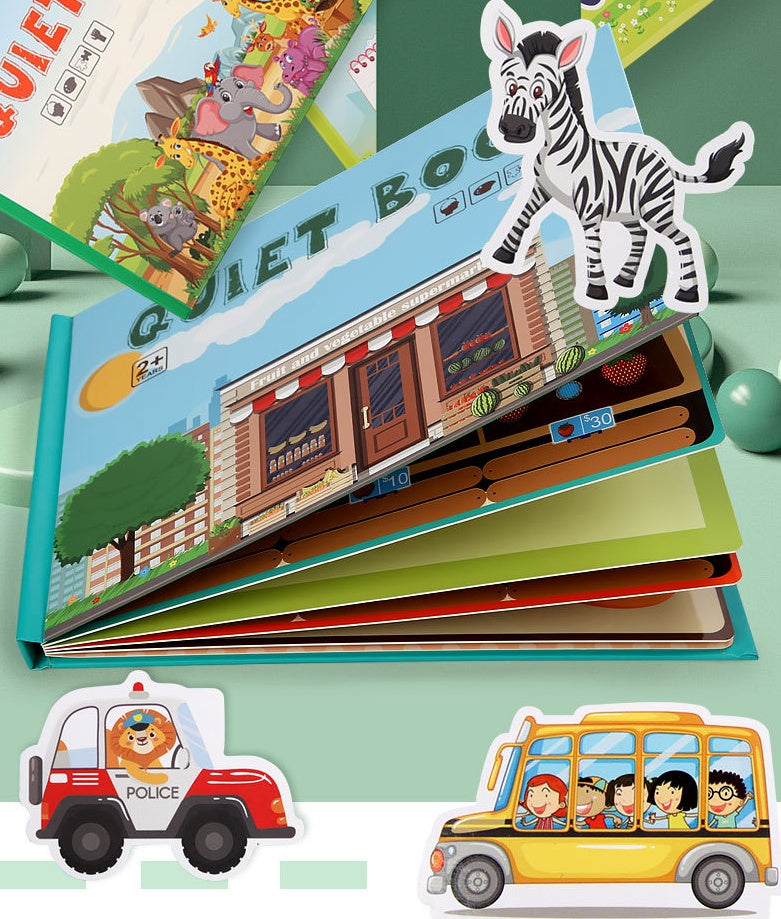 Montessori Quiet Book for Kids, Interactive Busy Book with Puzzles, Matching Games and Literacy Pages