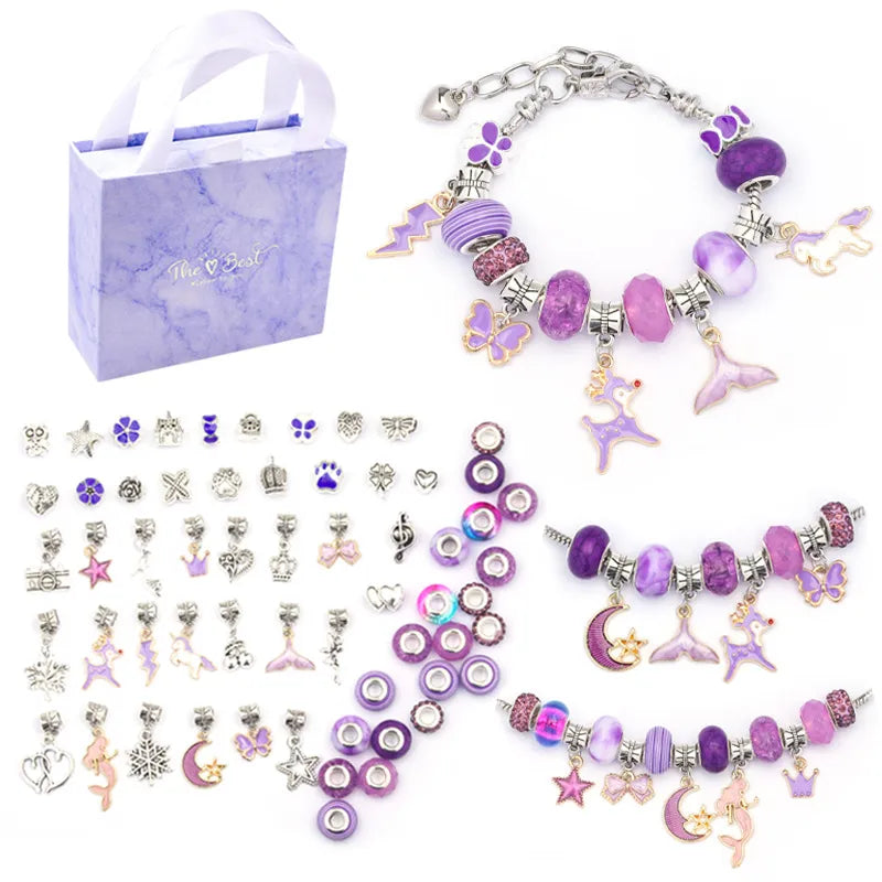 DIY Jewelry Making Kit with Colorful Beads, Charms and Adjustable String for Kids and Teen Crafters
