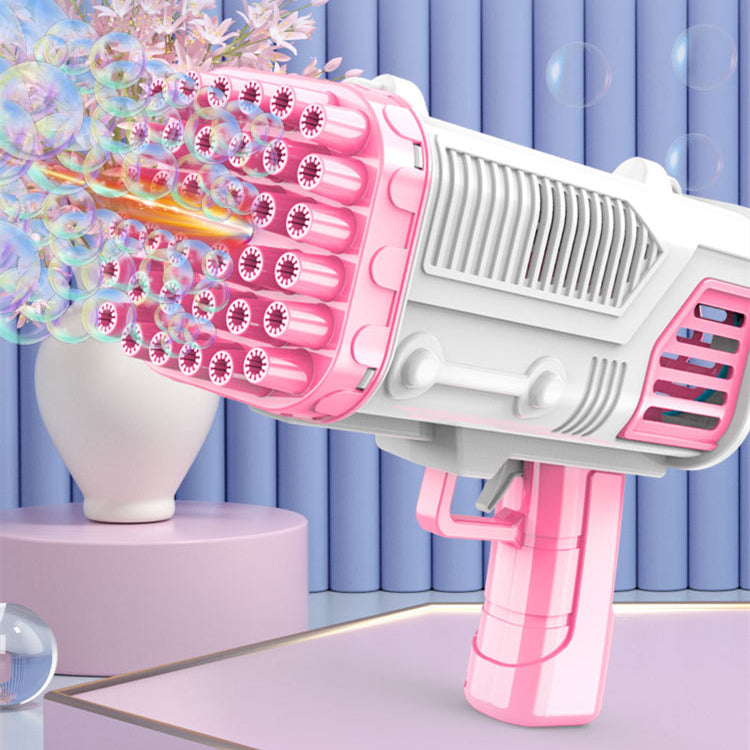 Handheld Bubble Machine Launcher with LED Light Nozzle and Bubble Solution Refills, Blue or Pink, Outdoor Party Bubble Toy