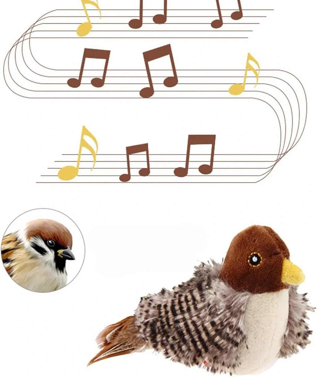 Interactive Cat Toy, Motion Activated Chirping Bird with Soft Plush Body and Feather Tail, Self Play Hunting Toy for Indoor Cats