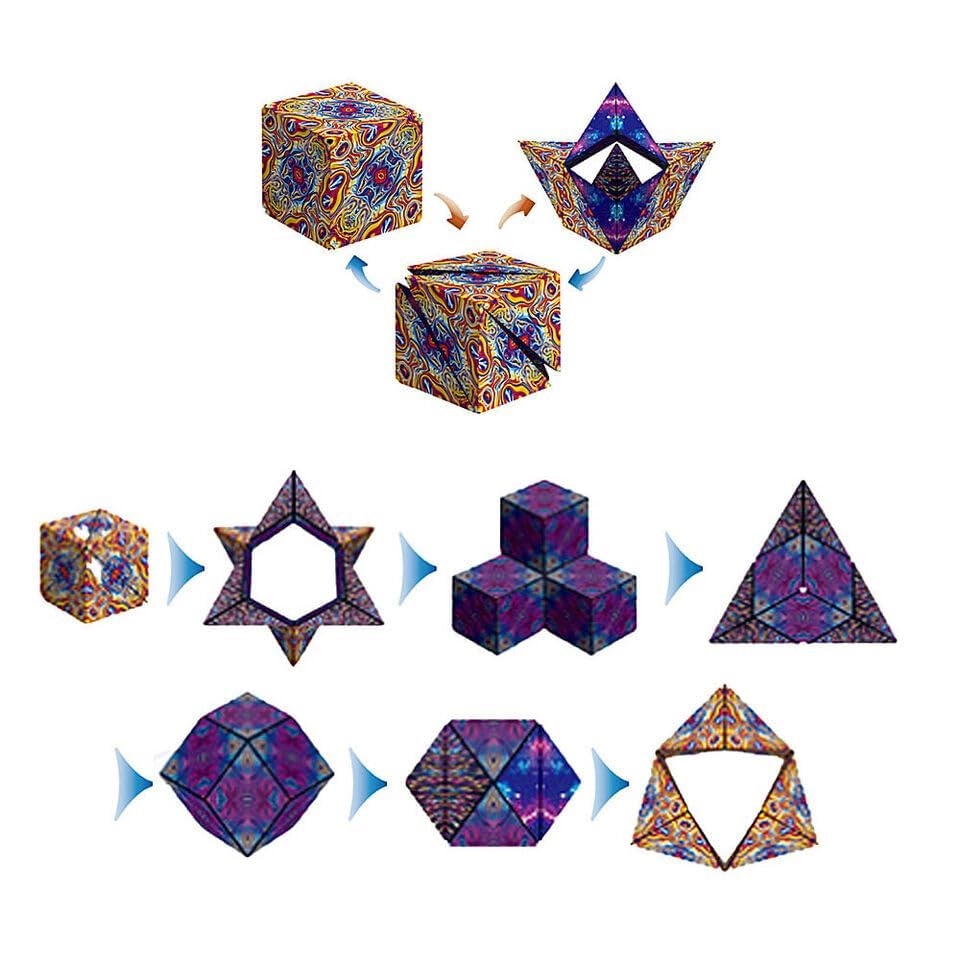 Magnetic Puzzle Cube Fidget Toy, Over 70 Shapes, Links to Other Cubes with Internal Magnets, for Kids and Adults