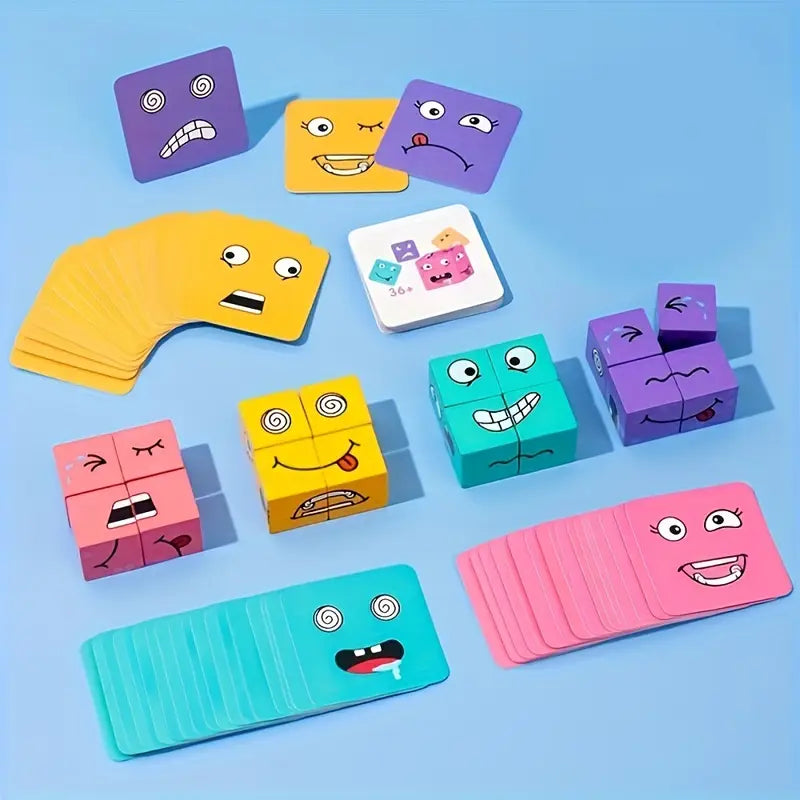 Face Matching Cube Game with Expression Cards for Family Game Night, Fast Paced Speed Matching Game for Kids