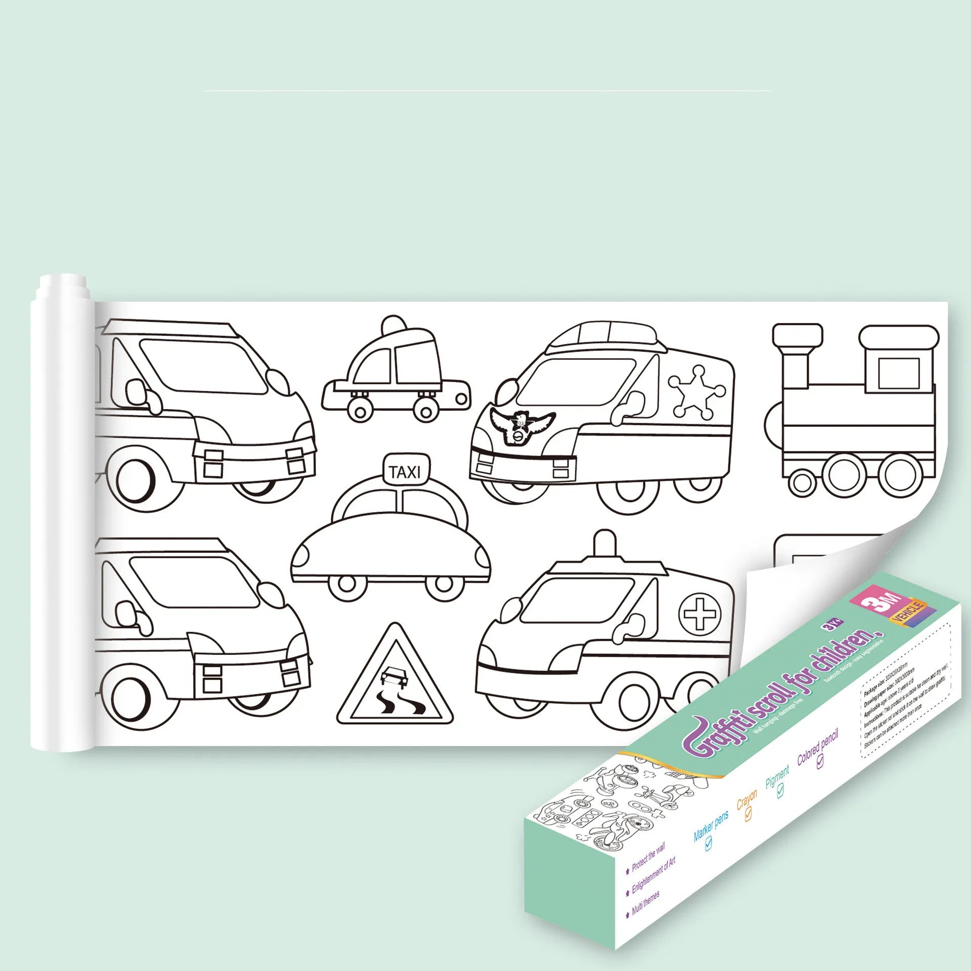 Extra Large Coloring Sheets for Kids, Sticker Coloring Poster Set in 5 Themes, Screen Free Travel Activity