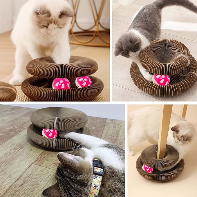Cat Scratcher with Rolling Ball, Honeycomb Cardboard Scratching Toy for Indoor Cats, Roomy Enough for Multiple Cats