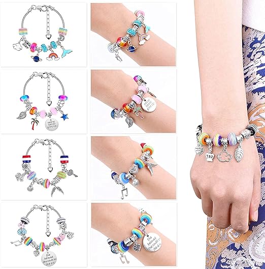 DIY Jewelry Making Kit with Colorful Beads, Charms and Adjustable String for Kids and Teen Crafters