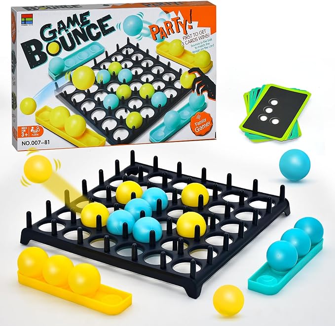 Bounce Ball Pattern Matching Game with Cards and Adjustable Height Base, Race to Copy the Card, Indoor Outdoor Family Game