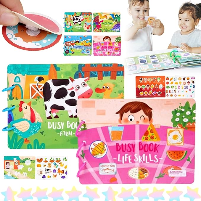 Toddler Busy Book, Interactive Quiet Book with Matching Numbers, Shapes and Animal Activities, 4 Themes for Preschool Learning at Home