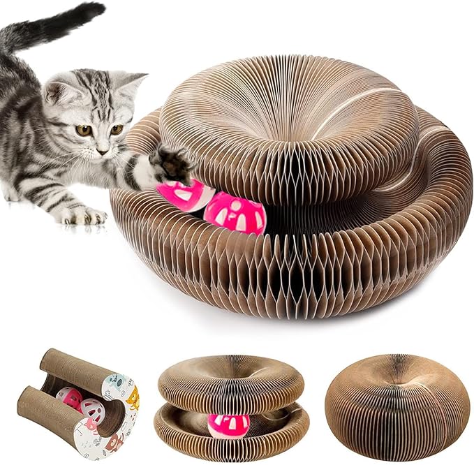 Cat Scratcher with Rolling Ball, Honeycomb Cardboard Scratching Toy for Indoor Cats, Roomy Enough for Multiple Cats