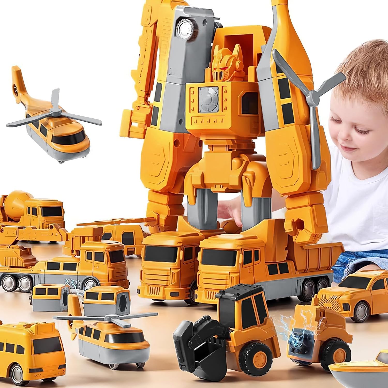 Magnetic Transformer Car Set, Interchangeable Building Toy that Makes Dump Trucks, Helicopters and a Robot