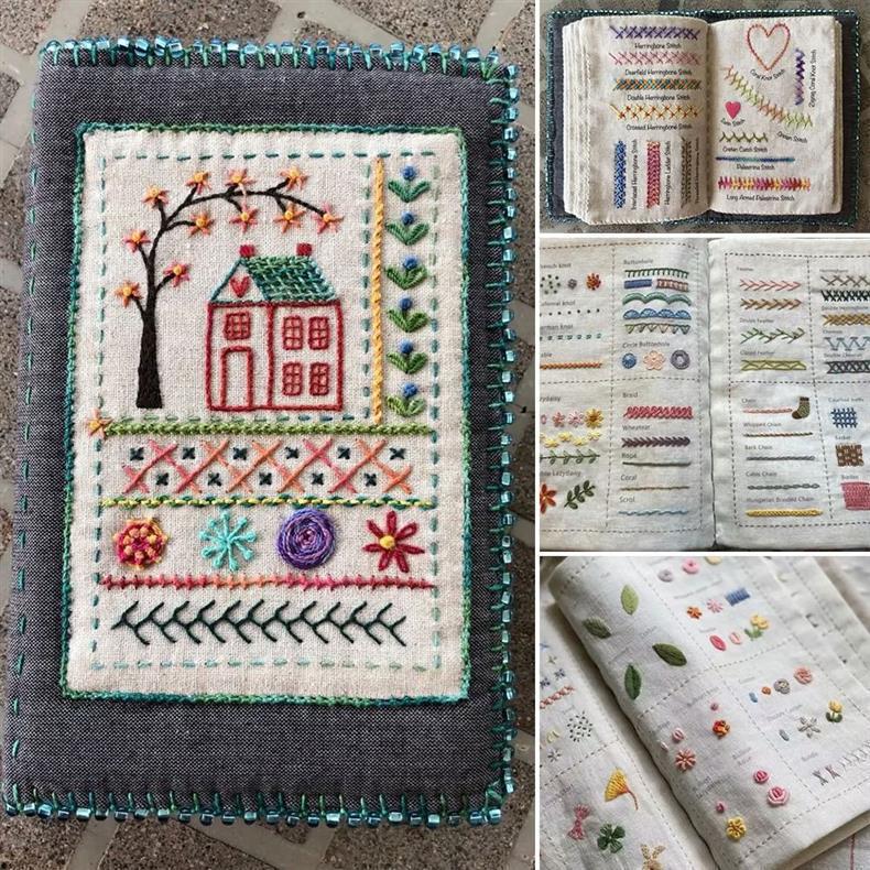 Embroidery Kit with Fabric Stitch Sampler Book and Tool Set, Portable Hand Sewing Practice Kit for Beginners