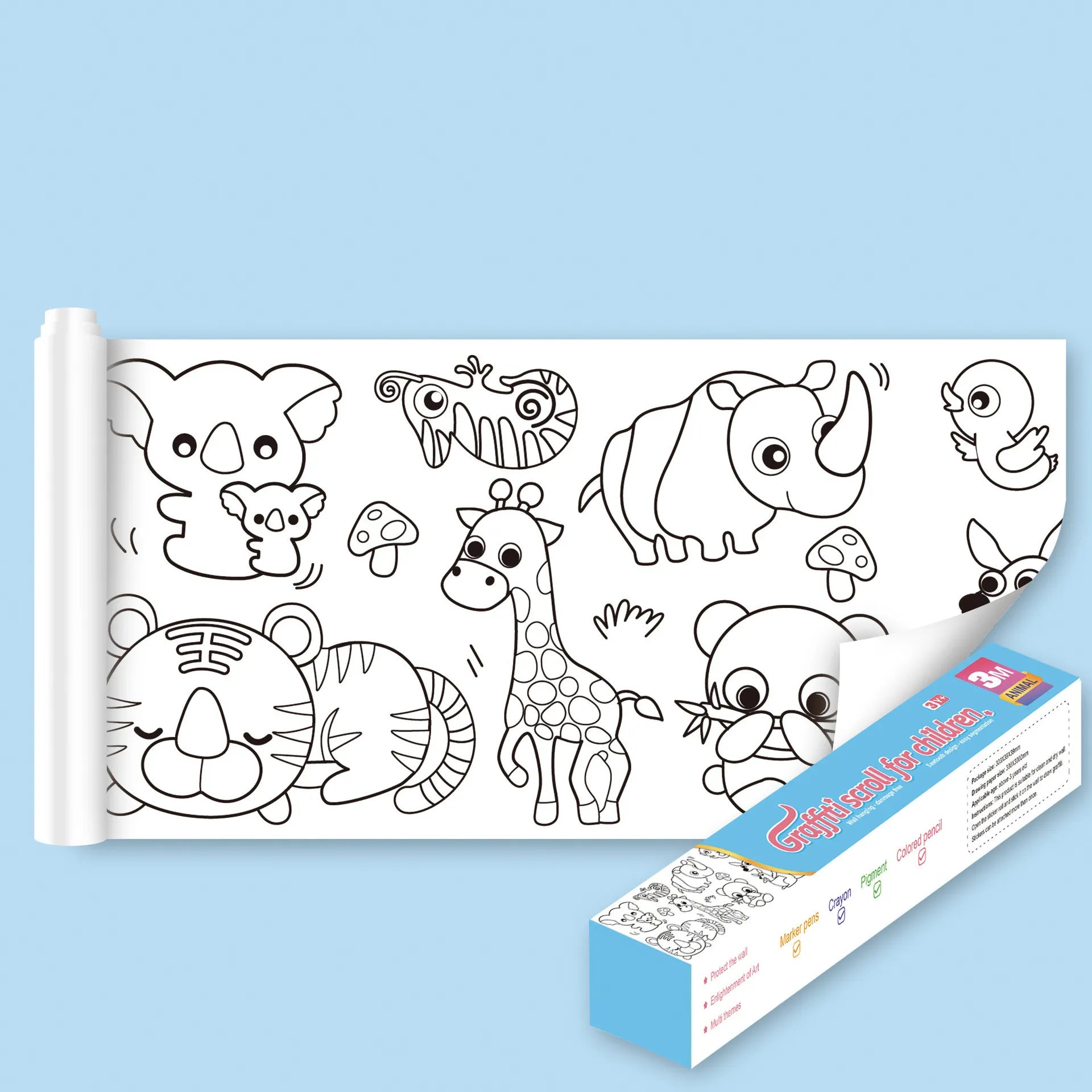 Extra Large Coloring Sheets for Kids, Sticker Coloring Poster Set in 5 Themes, Screen Free Travel Activity