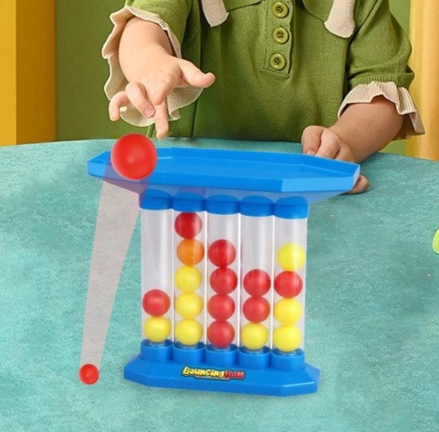Four in a Row Bounce Ball Game, Turn-Based Bouncing Ball Set with Colorful Balls and Top Tray Grid for Kids and Family