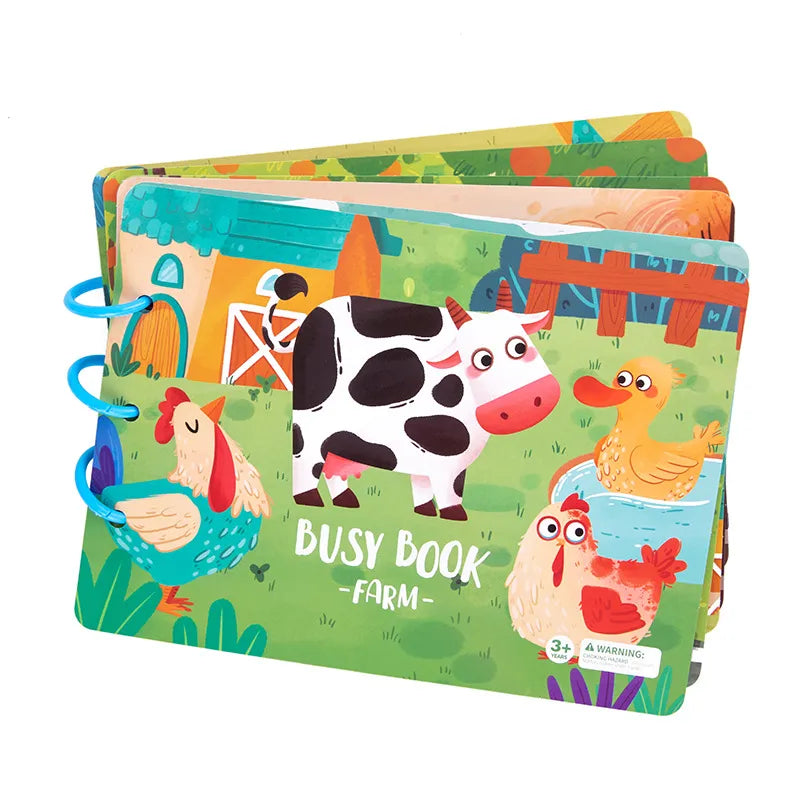 Toddler Busy Book, Interactive Quiet Book with Matching Numbers, Shapes and Animal Activities, 4 Themes for Preschool Learning at Home