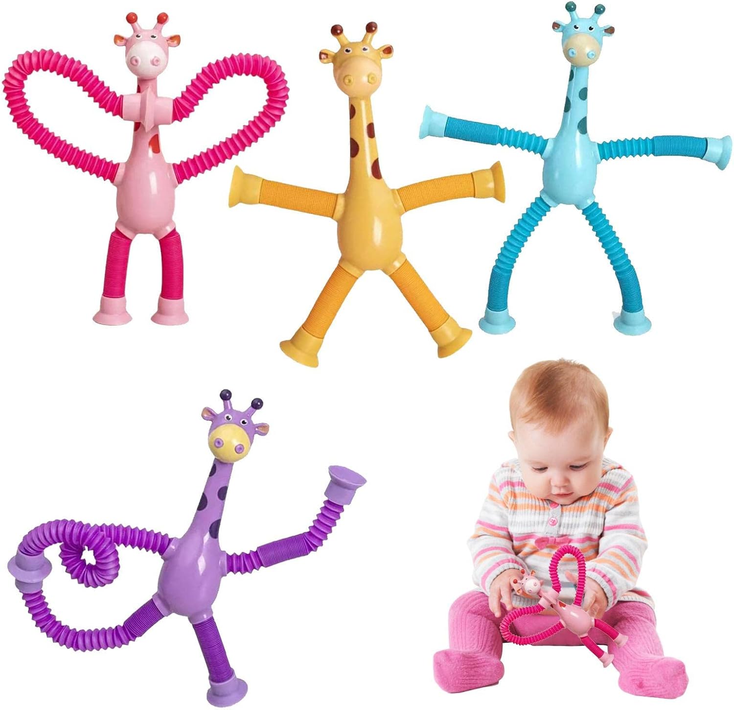 Giraffe Fidget Toy Set with Bendy Twistable Arms and Legs, Battery Free Travel Fidget Toys for Kids and Adults
