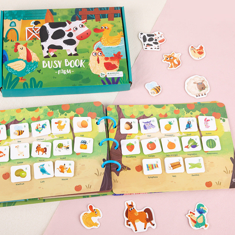 Toddler Busy Book, Interactive Quiet Book with Matching Numbers, Shapes and Animal Activities, 4 Themes for Preschool Learning at Home