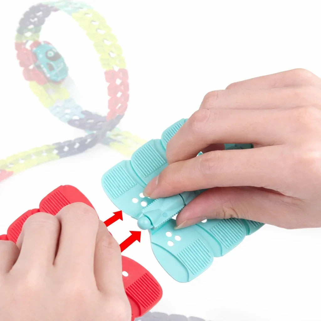 Snap Together Race Car Track Set with Light Up Climbing Car, Build Loops, Curves and Twists for Indoor Play