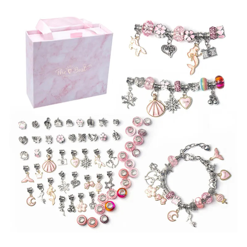 DIY Jewelry Making Kit with Colorful Beads, Charms and Adjustable String for Kids and Teen Crafters