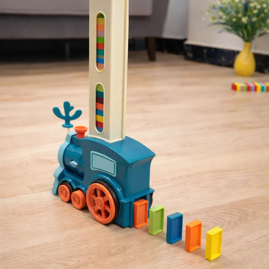 Domino Train Toy Set for Kids that Lays Dominoes Automatically for Cause and Effect Play, 2 Color Options