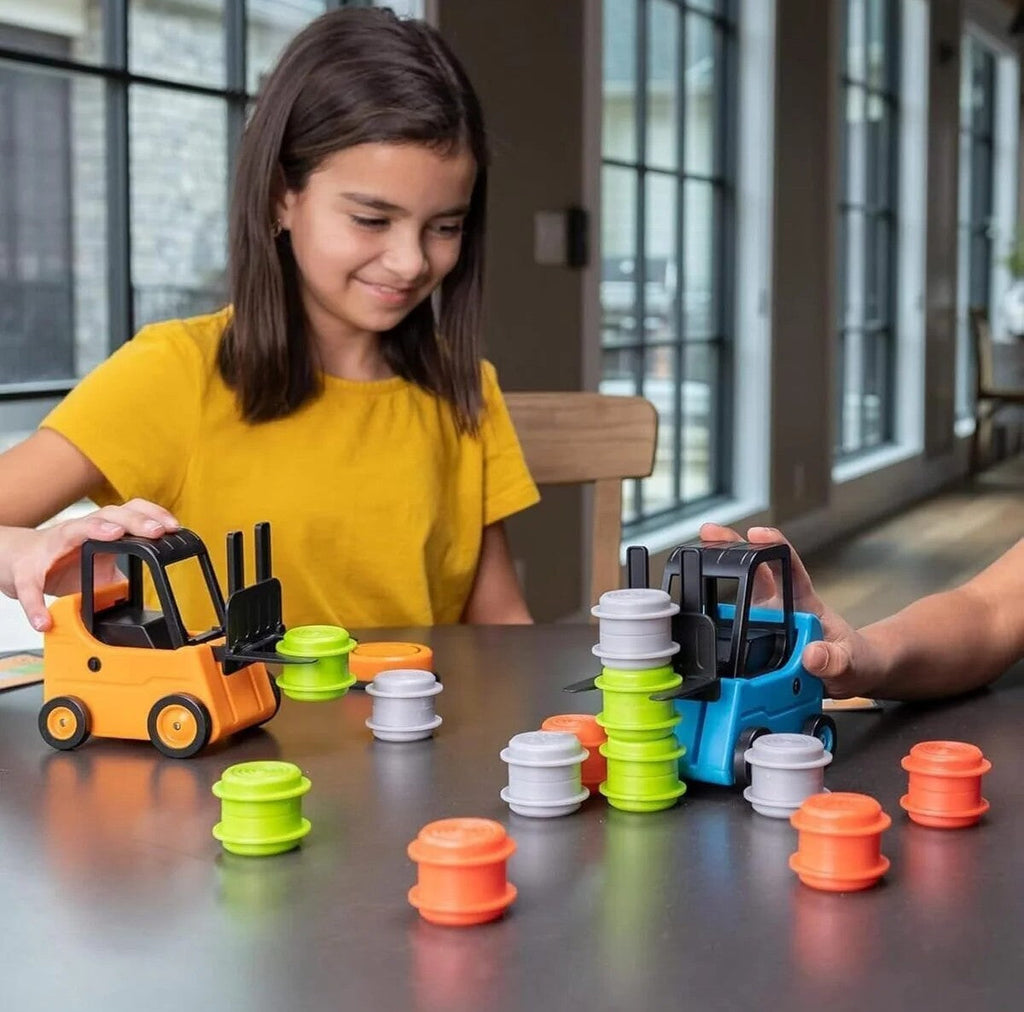 Forklift Tower Stacking Game with Miniature Forklifts and Colorful Stacking Pieces for Family Game Night
