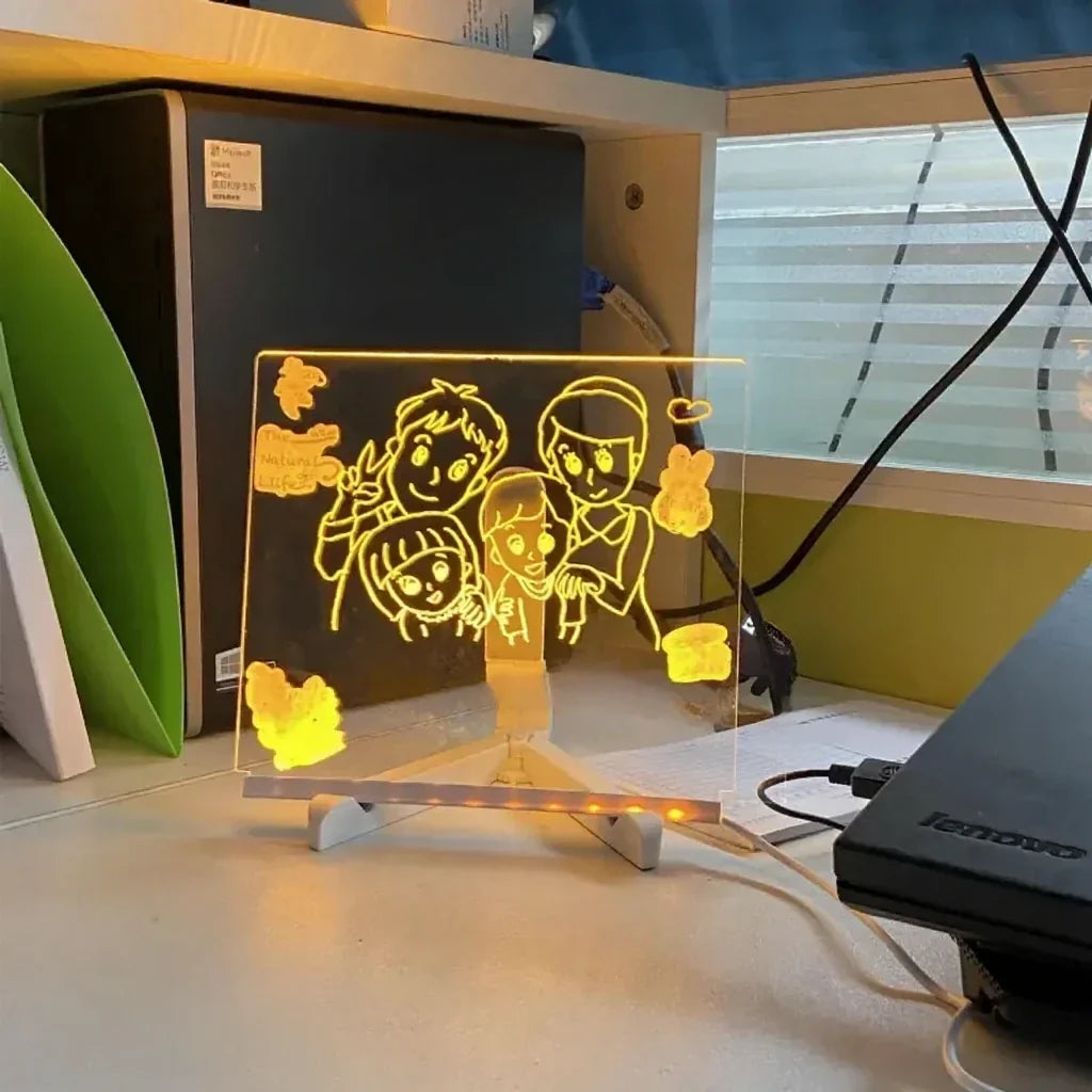 LED Glow Drawing Board with Neon Markers, Reusable Light Up Message Board for Kids Drawing and Family Notes