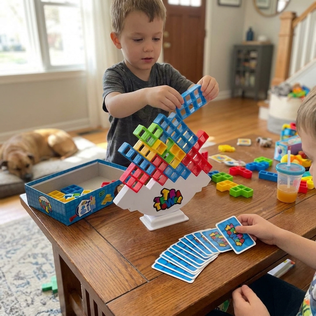 Balance Game for Kids with Sturdy Wooden Blocks | Fun Family Game for Skill Development