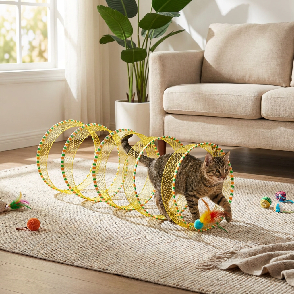 Foldable Cat Tunnel with Dual Openings | Space-Saving Hideaway for Playful Cats