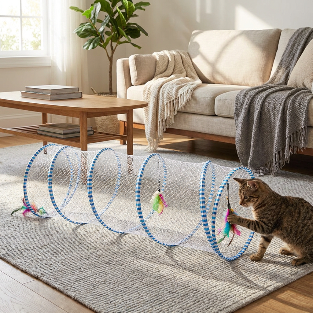 Foldable Cat Tunnel with Dual Openings | Space-Saving Hideaway for Playful Cats