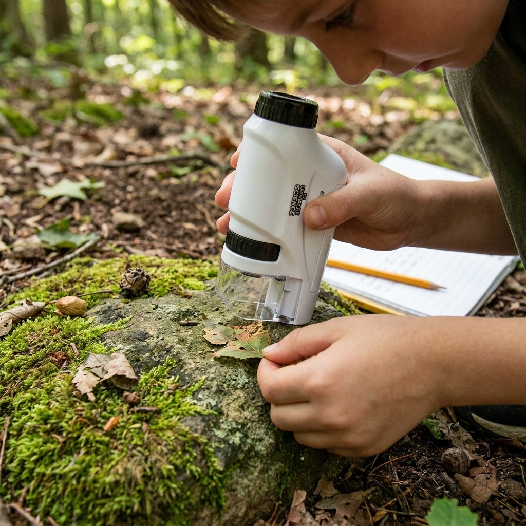 High-Power Pocket Microscope with LED Light | Compact Design for On-the-Go Observations