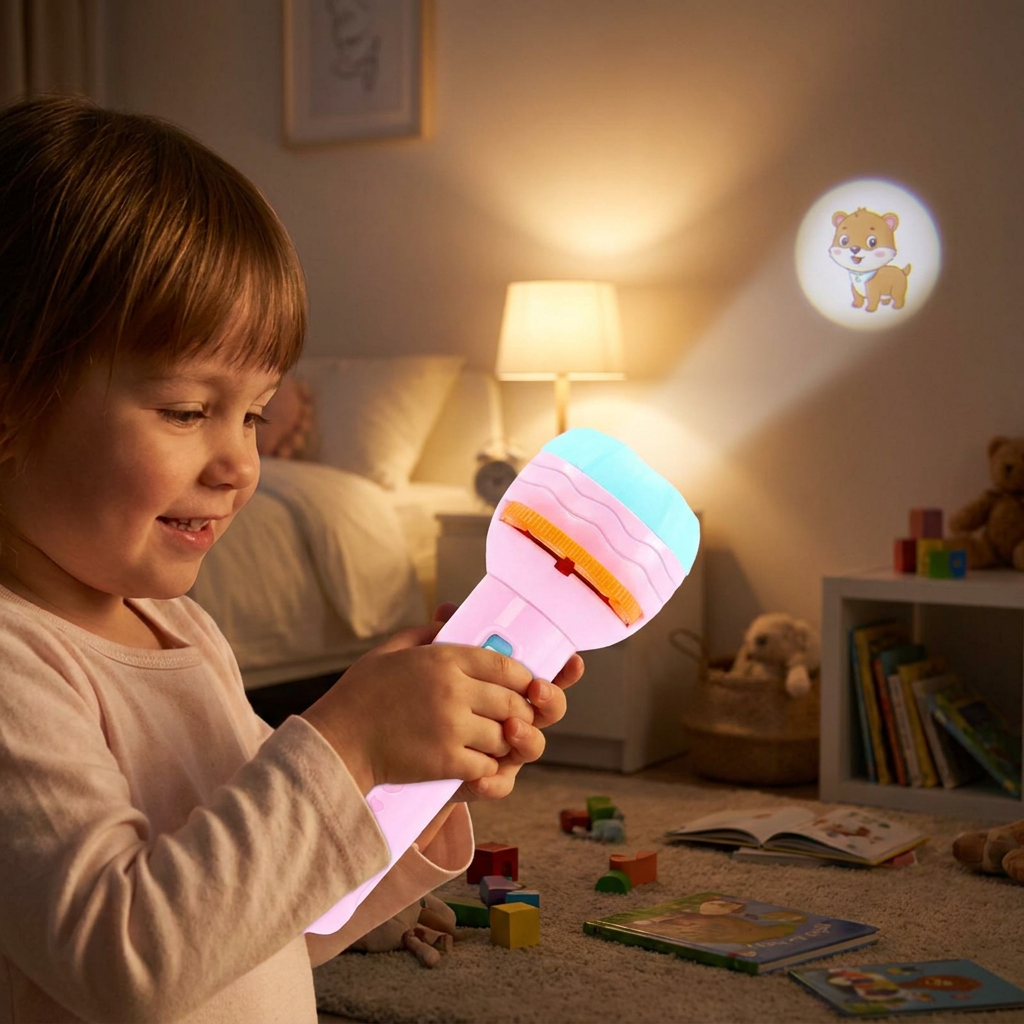 Kids' LED Projector Flashlight with Adjustable Focus & Colorful Images | Perfect for Bedtime Adventures