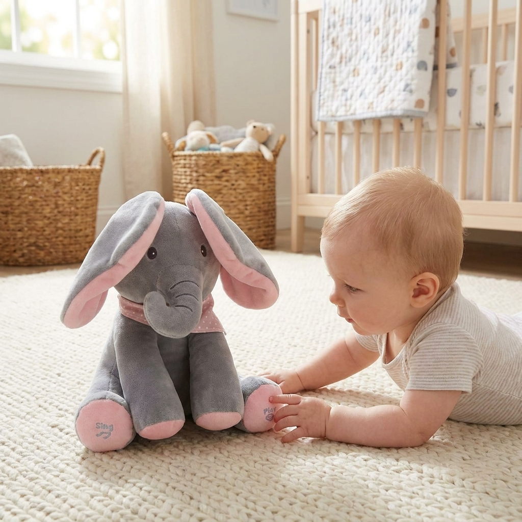 Musical Elephant Toy with Peek-A-Boo Function | Interactive Plush for Engaging Play
