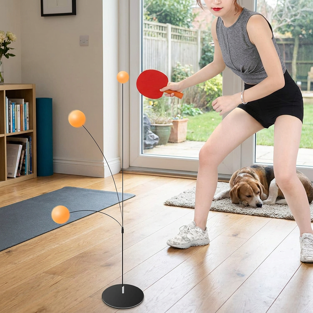Ping Pong Trainer Set with Adjustable Height & Stable Base | Improve Reflexes and Skills