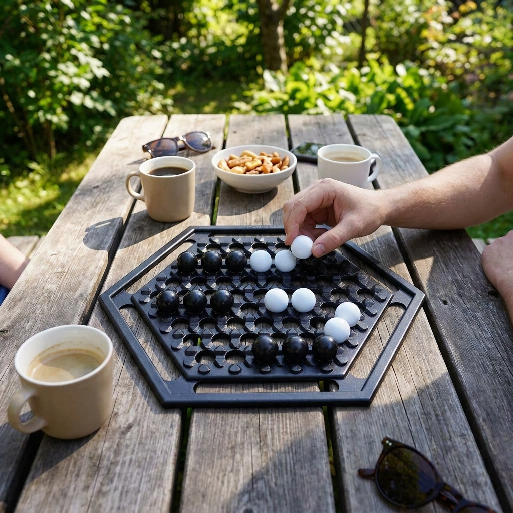 Marble Strategy Board Game for 2 Players, Push and Block Tabletop Game with Black and White Marbles