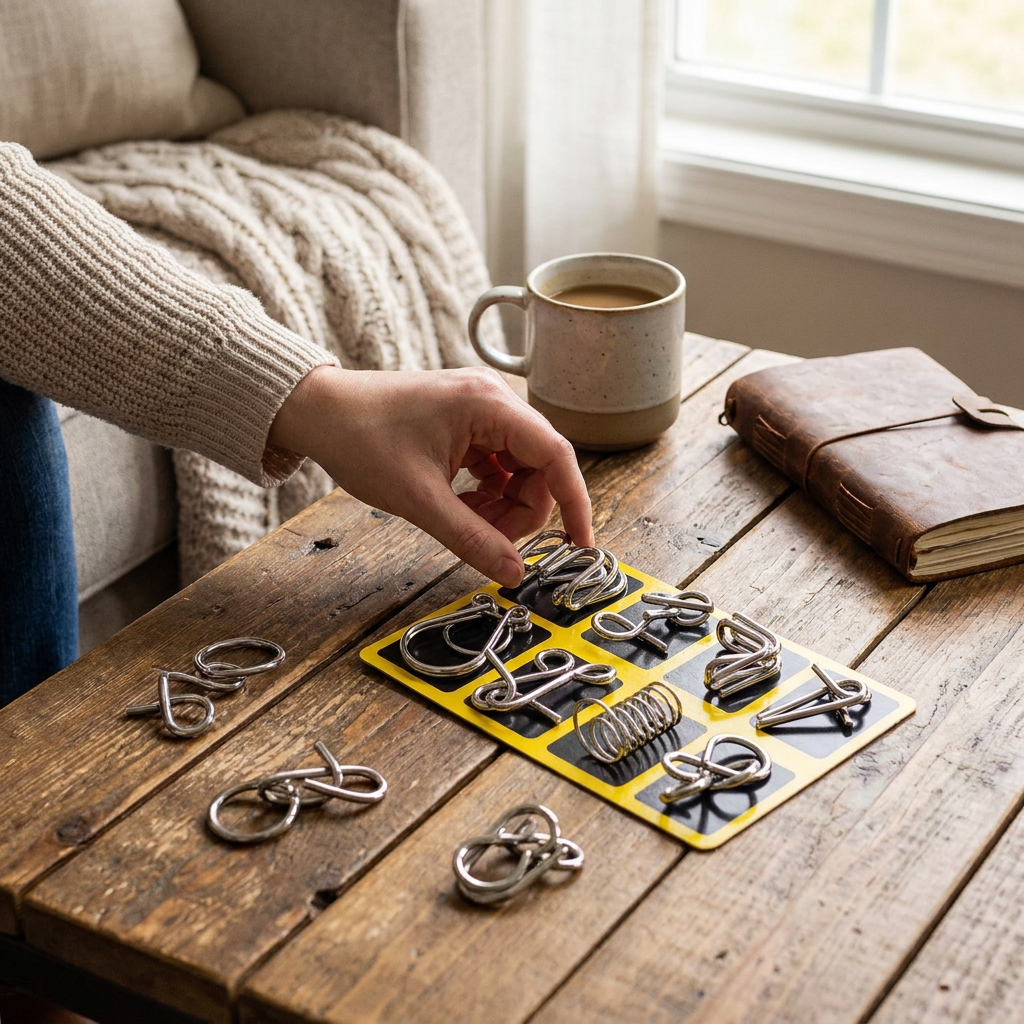 Metal Puzzle Rings Brain Teaser Set, Interlocking Puzzles to Take Apart and Reassemble, Screen Free Fidget