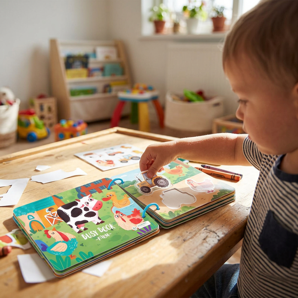 Toddler Busy Book, Interactive Quiet Book with Matching Numbers, Shapes and Animal Activities, 4 Themes for Preschool Learning at Home