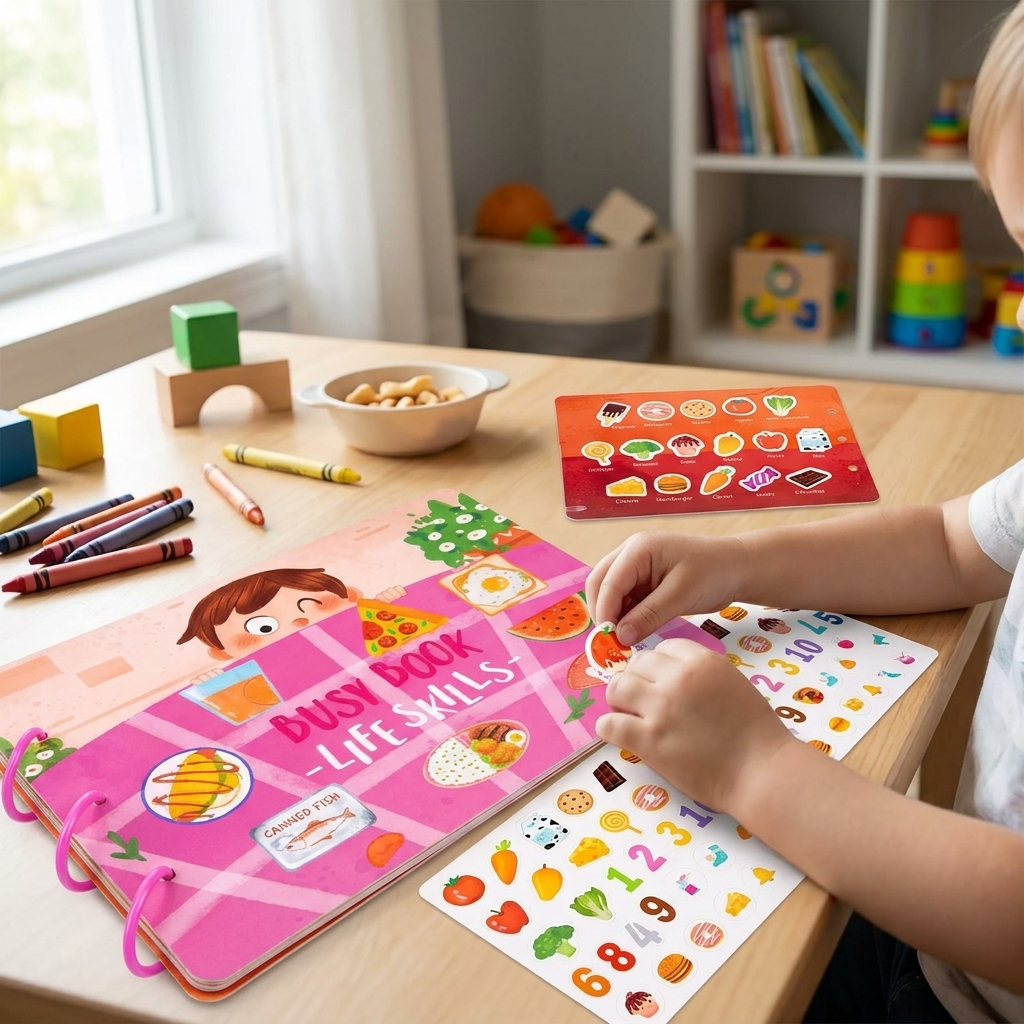 Toddler Busy Book, Interactive Quiet Book with Matching Numbers, Shapes and Animal Activities, 4 Themes for Preschool Learning at Home