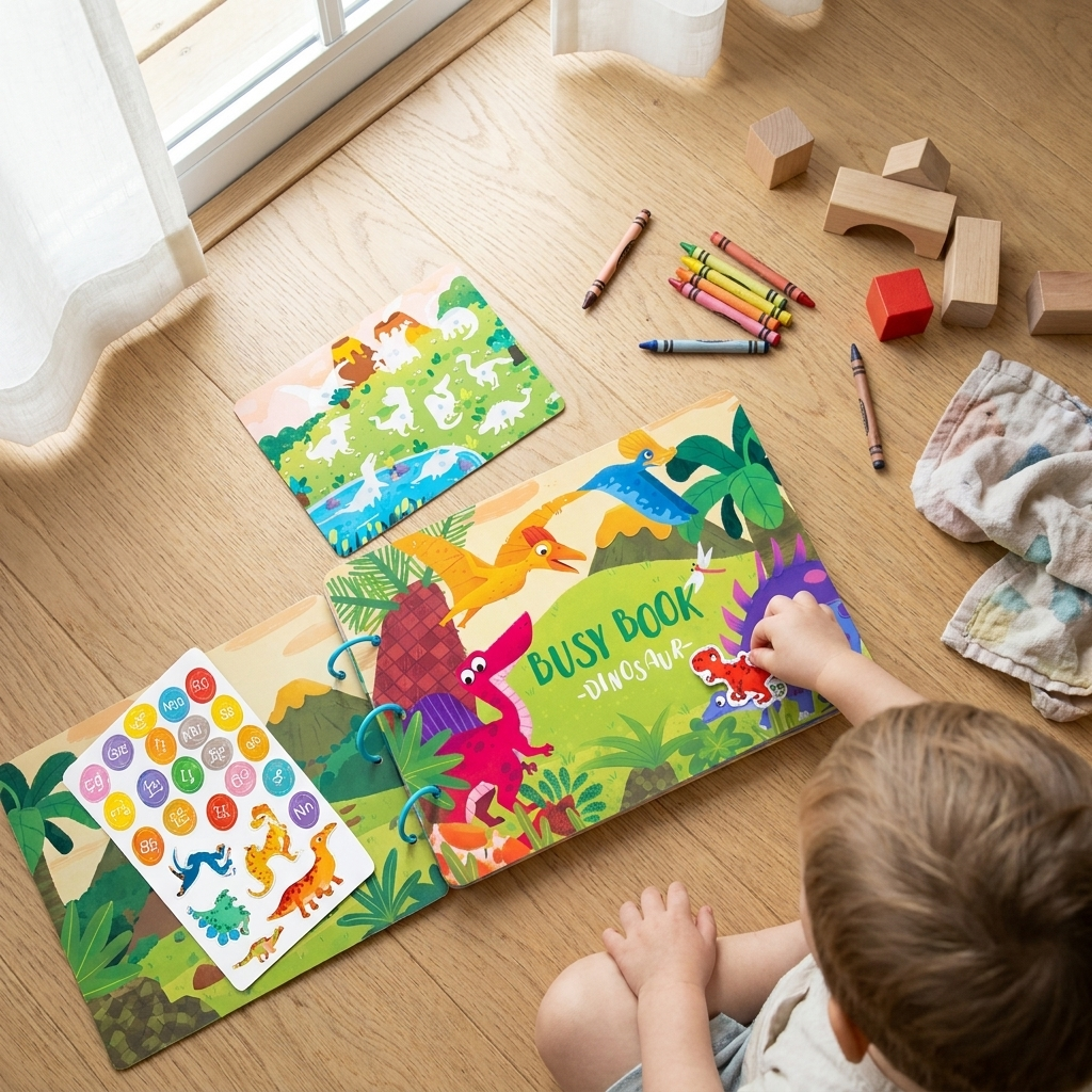 Toddler Busy Book, Interactive Quiet Book with Matching Numbers, Shapes and Animal Activities, 4 Themes for Preschool Learning at Home