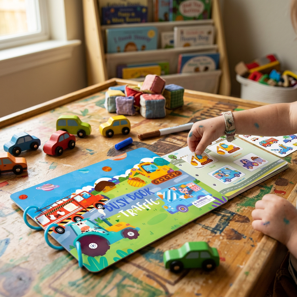 Toddler Busy Book, Interactive Quiet Book with Matching Numbers, Shapes and Animal Activities, 4 Themes for Preschool Learning at Home