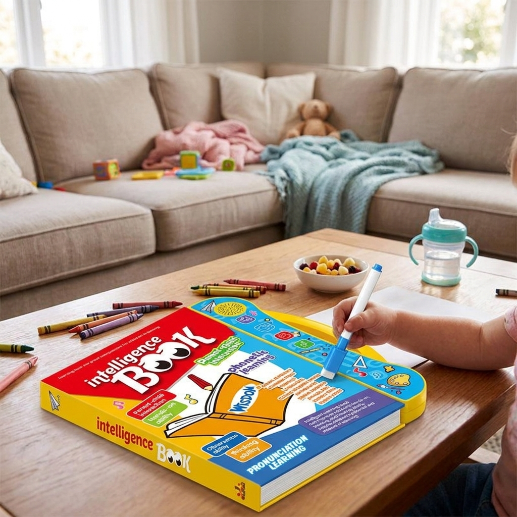 Kids Interactive Learning Book with Sounds, Alphabet, Number and Shape Activity Book with Erasable Write and Wipe Pages for Preschool