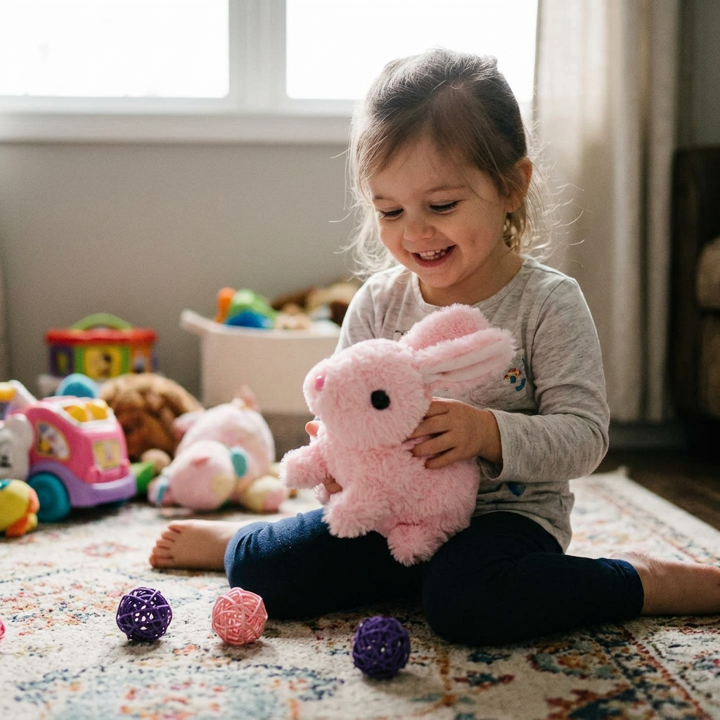 Jumping Plush Bunny Toy for Kids, Soft Interactive Walking Rabbit with Squeaky Sounds and Wagging Tail, 3 Colors