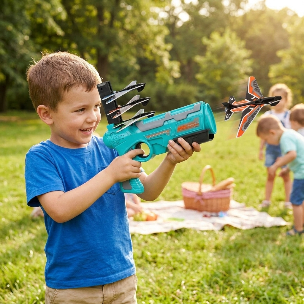 Glider Plane Launcher Set for Kids, No Setup Outdoor Flying Toy for Garden, Park and Screen Free Active Play
