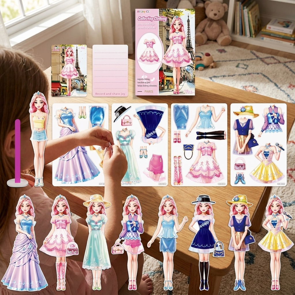Magnetic Dress Up Doll Book for Kids, Reusable Jackets, Skirts, Dresses and Boots, 9 Character Options, Screen-Free Play